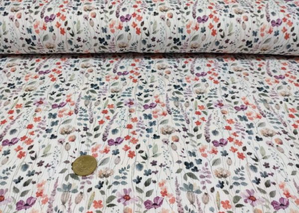 Mia Flowers Rippjersey ecru petrol Blumenstoff von Swafing